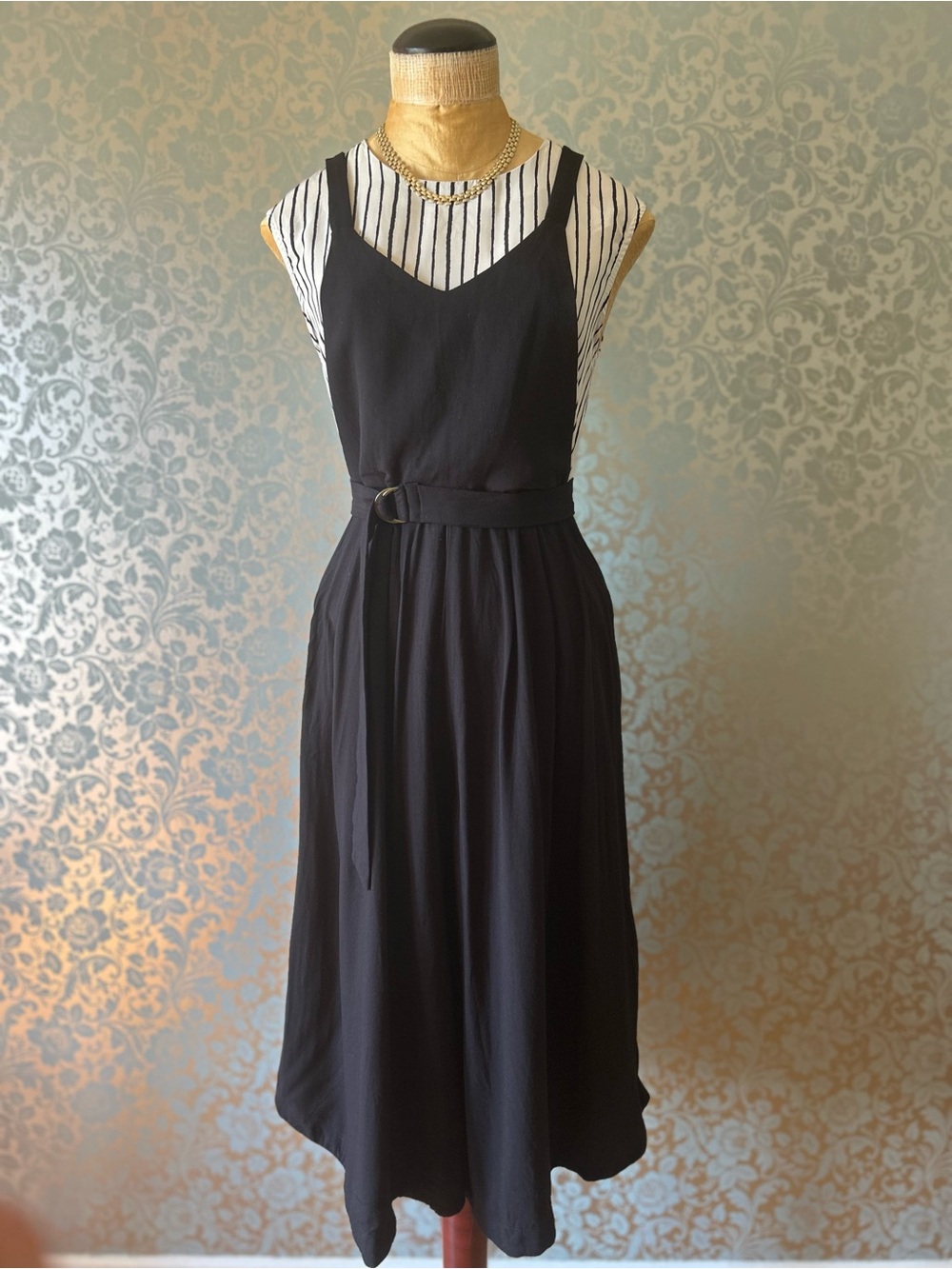 Cokluch 2-in-1 Illusion Dress/Cullotte Jumpsuit Black & White Stripes Size XS